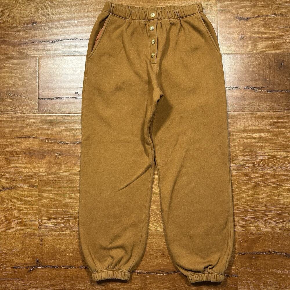 Donni Sweatpants XS Brown Sweats Cuffed Pockets Button Retro Comfort Lounge